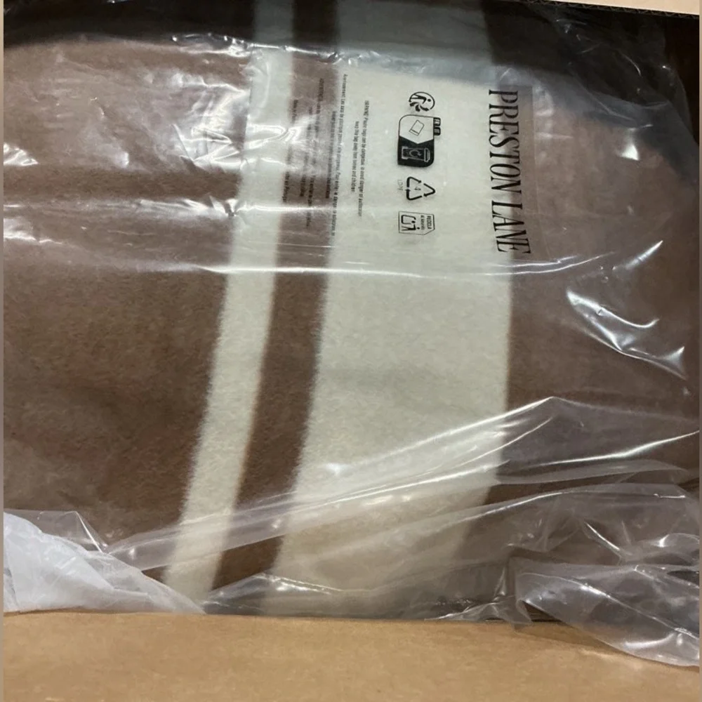 Preston Lane Highrise 21x21‎ Throw Pillow Camel Creamy White Stripe Neutral New